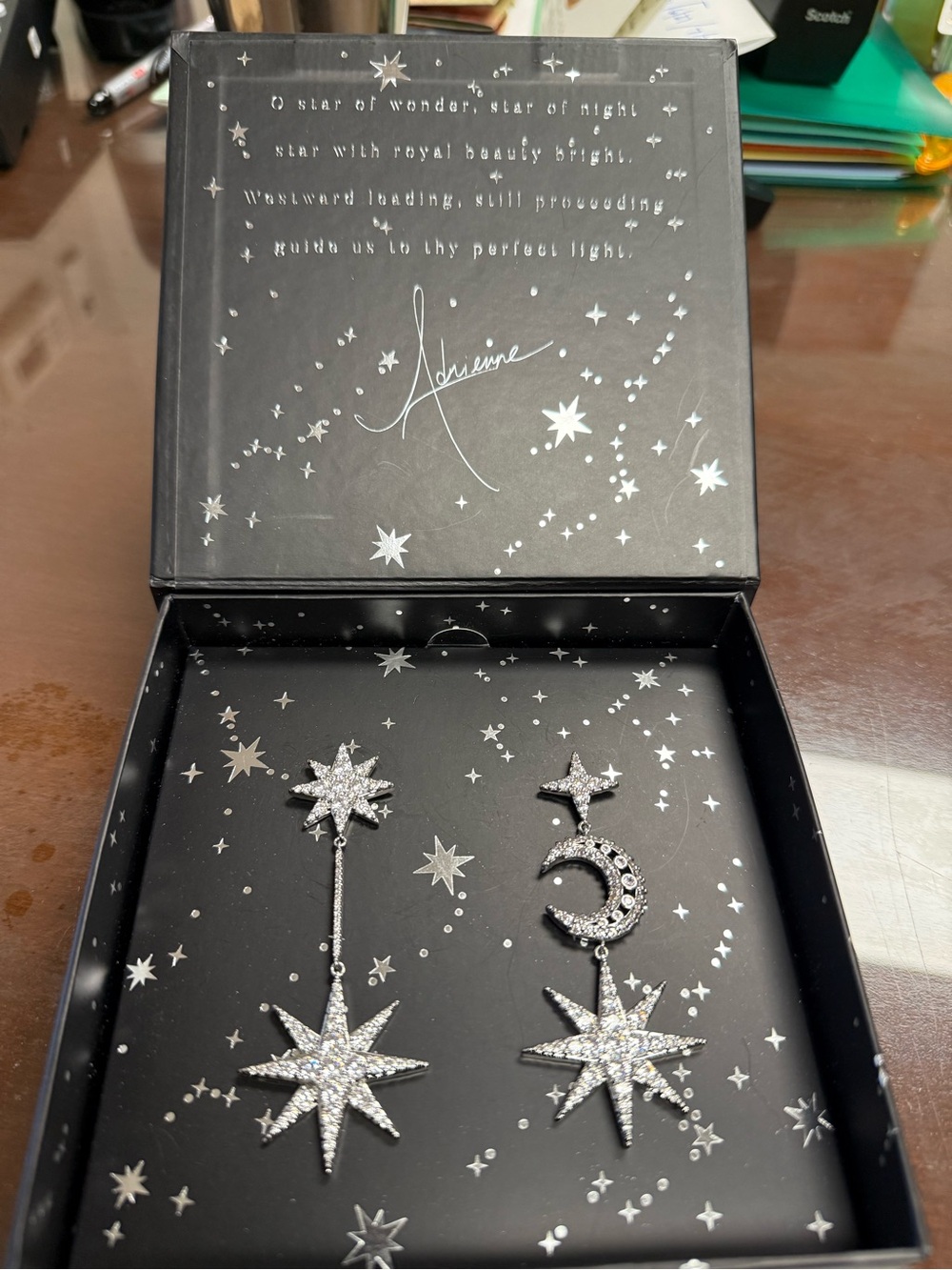 Adrienne Silver Celestial Star & Moon Drop Earrings